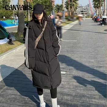 Женская зимняя куртка больших размеров средней длины свободного покроя из хлопка, длинная куртка из хлопка S чёрный