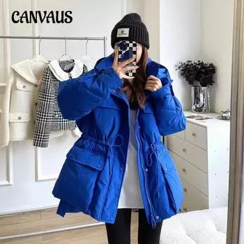 Женская зимняя куртка больших размеров в гонконгском стиле со свободной талией, куртка средней длины M чёрный