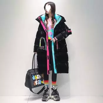 Женская зимняя куртка большого размера длиной выше колена, пушистая, утолщенная, свободная, теплая XL