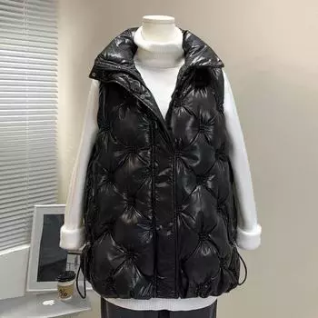 Женская зимняя куртка из хлопка с пуховым принтом, теплая короткая куртка-парка с рукавами, женский жилет, пальто, женские топы M чёрный