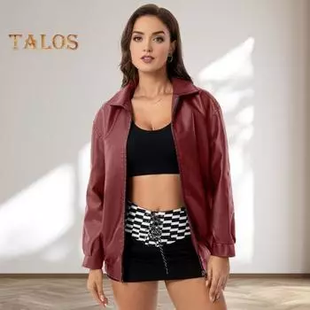 Женская зимняя куртка из искусственной кожи с длинными рукавами, на молнии, с лацканами, однотонная, с карманами, уличная одежда для мотоциклистов-бойфрендов S кофейный