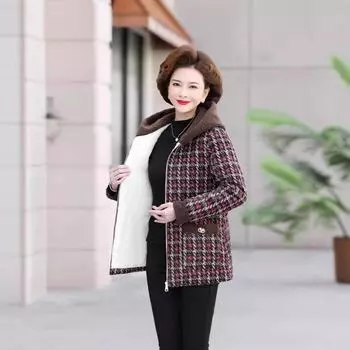 Женская зимняя куртка из овечьей шерсти с утолщенным флисом, повседневная универсальная куртка с капюшоном, укороченная женская куртка в клетку с хлопковой подкладкой M красный