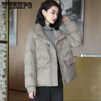 Женская зимняя куртка из пуха и хлопка в корейском стиле, модная, темпераментная, короткая, с воротником-стойкой, теплая и легкая куртка M темно-коричневого