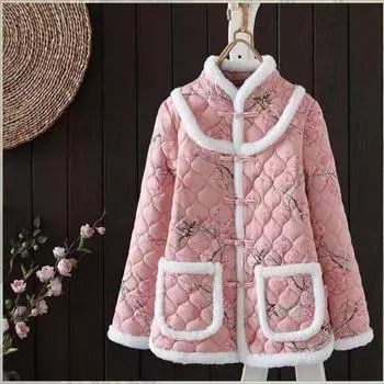 Женская зимняя куртка из утолщенного хлопка Tang, костюм в китайском стиле, улучшенный стеганый пиджак Cheongsam с воротником-стойкой, парки XL розовый