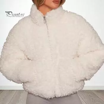 Женская зимняя куртка короткого типа с воротником-стойкой, защитой шеи, застежкой-молнией, длинными рукавами, толстая плюшевая ветрозащитная женская повседневная куртка для активного отдыха S чёрный