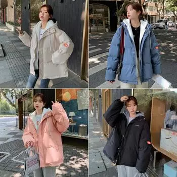 Женская зимняя куртка оверсайз, пуховое пальто с хлопковой подкладкой, женское свободное повседневное пальто, женские модные короткие парки с капюшоном S синий
