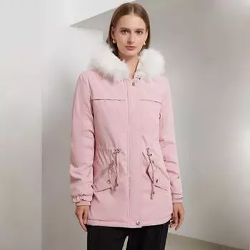 Женская зимняя куртка-парка, стеганая флисовая подкладка, пуховик средней длины, водоотталкивающая, ветрозащитная, уличная повседневная верхняя одежда, пальто, новинка, S-4XL, большие размеры S чёрный