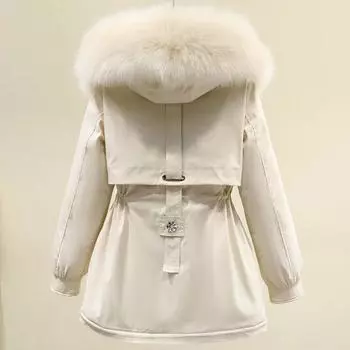 Женская зимняя куртка Parker 2025 в корейском стиле: Свободный, утолщенный, плюс бархатный хлопок XL (Recommend 125-140 jin) светло-синий