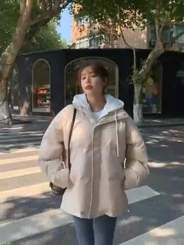 Женская зимняя куртка, повседневные свободные парки, женское однотонное толстое зимнее пальто с капюшоном для девочек-подростков XS синий