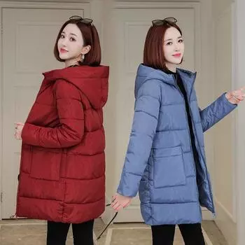 Женская зимняя куртка-пуховик больших размеров, однотонная, теплая, на молнии, средней длины, с U-образным воротником и кепкой, повседневная верхняя одежда 6XL