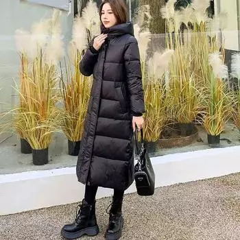 Женская зимняя куртка-пуховик больших размеров со стоячим воротником, однотонная теплая куртка-молния средней длины, повседневная верхняя одежда 4XL