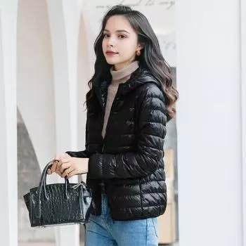 Женская зимняя куртка-пуховик с капюшоном и карманами на молнии, застегивающаяся на молнию, однотонная, большого размера, верхняя одежда с длинными рукавами, легкая, облегающая куртка M розовый