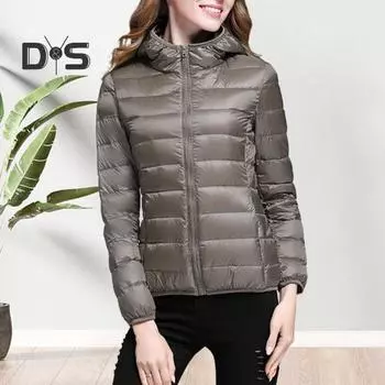 Женская зимняя куртка-пуховик с капюшоном и карманами на молнии, однотонная укороченная куртка с длинными рукавами и подкладкой на молнии S белый