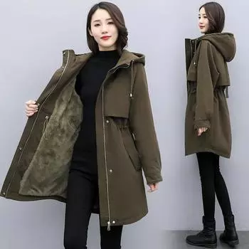 Женская зимняя куртка-пуховик с капюшоном и бархатной подкладкой, повседневная теплая стеганая куртка для зимы, парка, свободная длинная женская куртка XXXL чёрный