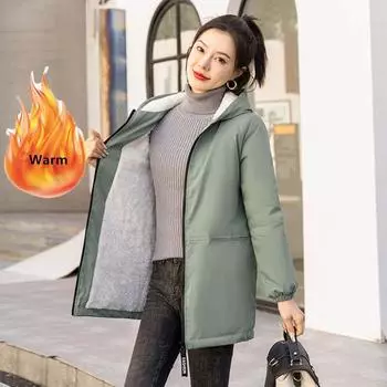 Женская зимняя куртка-пуховик с капюшоном и бархатной подкладкой, повседневная теплая стеганая куртка для зимы, парка, свободная длинная женская куртка XXXXL чёрный