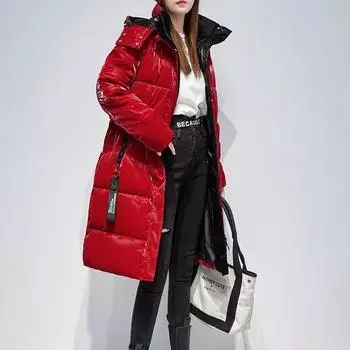 Женская зимняя куртка-пуховик, утепленная куртка, парки, длинные пуховые хлопковые парки, макси-пальто с длинными рукавами, теплая верхняя одежда XXL чёрный