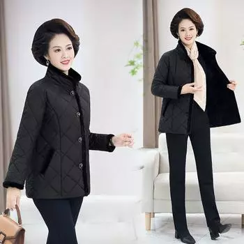 Женская зимняя куртка с бархатной подкладкой и хлопковой подкладкой, воротник из хлопка с мехом для матерей, сохраняющая тепло XXXXXL чёрный