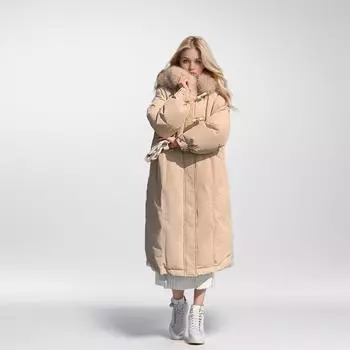 Женская зимняя куртка с хлопковой подкладкой и застежкой на уголок, утолщенная куртка выше колена с хлопковой подкладкой, средняя и длинная, с большим меховым воротником S чёрный