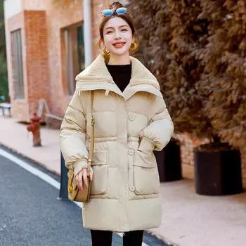 Женская зимняя куртка с хлопковой подкладкой и длинным лацканом на талии, длинное толстое пальто M белый