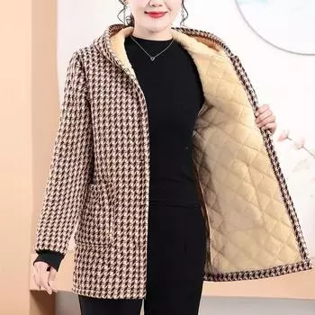 Женская зимняя куртка с капюшоном, длинным рукавом, на пуговицах, более плотная куртка с цветочным принтом, хлопковая подкладка 2XL