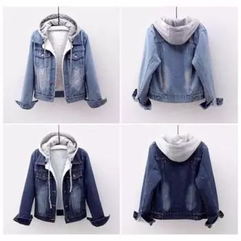 Женская зимняя куртка с капюшоном, однотонная, с длинными рукавами, съемная шапка, толстая, сохраняющая тепло, однобортная, плюс размер, плюшевое джинсовое зимнее пальто для повседневной носки M темно-синий