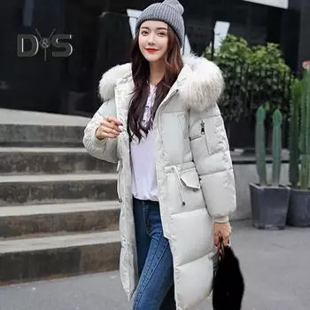 Женская зимняя куртка с меховым капюшоном, утолщенный пуховик, застежка-молния на шнурке, средняя длина, ветрозащитное хлопковое пальто для холодной погоды M бронзовый/красный