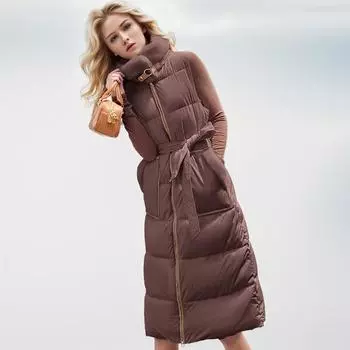 Женская зимняя куртка с меховым воротником, утолщенная теплая длинная безрукавка, женская повседневная жилетка с 2 карманами, женская одежда M хаки