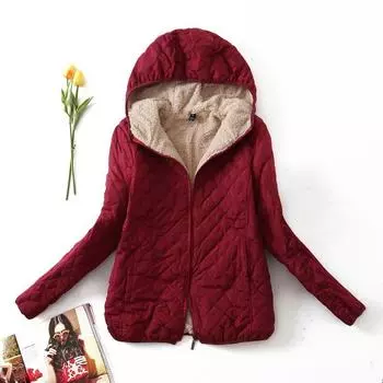Женская зимняя куртка с подкладкой из овечьей шерсти и хлопка, новая корейская версия одежды с подкладкой из бархата и хлопка Куртка с капюшоном из овечьей шерсти и хлопка S фиолетовый