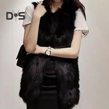 Женская зимняя куртка с V-образным вырезом без рукавов, однотонный утепленный жилет с открытым передом из искусственного меха, верхняя одежда, уличная одежда M чёрный