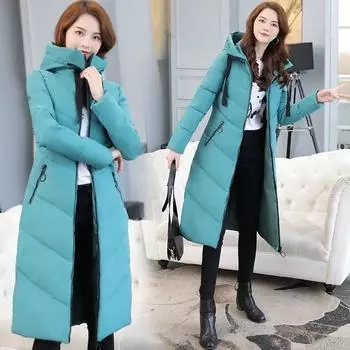 Женская зимняя куртка средней длины с капюшоном, однотонная, тонкая, повседневная куртка 6XL