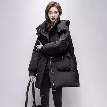 Женская зимняя куртка средней и длинной длины из белого утиного пуха, высококачественная термокуртка с капюшоном M size 90-57.5kg красный