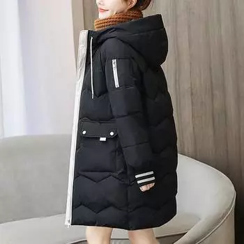 Женская зимняя куртка, теплое пальто с капюшоном на молнии, толстое пальто, верхняя одежда с карманами S синий