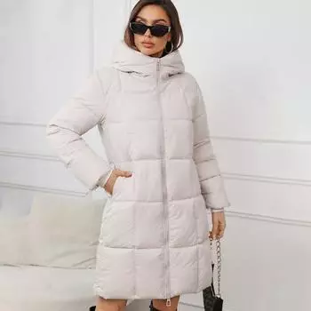 Женская зимняя куртка Yousheng с капюшоном, утолщенный пуховик, тонкая талия, застежка-молния, средняя длина, ветрозащитное хлопковое пальто для холодной погоды S белый