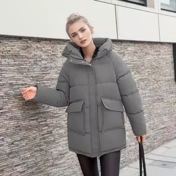 Женская зимняя куртка, зимняя женская утепленная теплая однотонная хлопковая куртка, женская, 2 кармана, повседневная, свободная, парка, женская одежда S белый