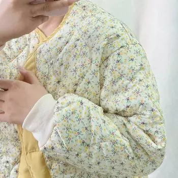Женская зимняя легкая хлопковая куртка с подкладкой, светло-желтая, стеганая верхняя одежда в корейском стиле, северо-восточное цветочное хлопковое пальто с подкладкой S