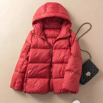 Женская зимняя легкая теплая куртка-пуховик с капюшоном на утином пуху, мягкое пальто, повседневная однотонная короткая верхняя одежда S