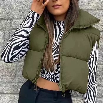 Женская зимняя майка-бомбер без рукавов, легкий однотонный стеганый жилет на молнии с воротником-стойкой S коричневый