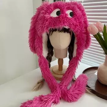 Женская зимняя милая мультяшная шапка с большими глазами и рисунком собаки, утолщенная, дышащая и теплая белый