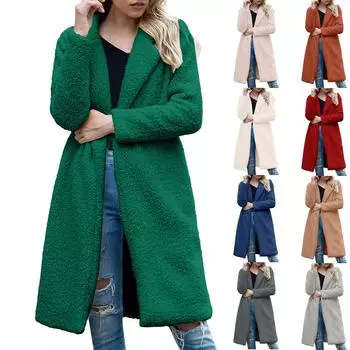 Женская зимняя мода повседневная однотонная куртка средней длины с длинными рукавами из овечьей шерсти с лацканами L бежевый