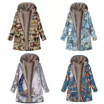 Женская зимняя мода с принтом и капюшоном, плюшевая куртка Plus 7XL, флисовая куртка, зимние толстовки с длинным рукавом, куртки на пуговицах, верхняя одежда S светло-серый