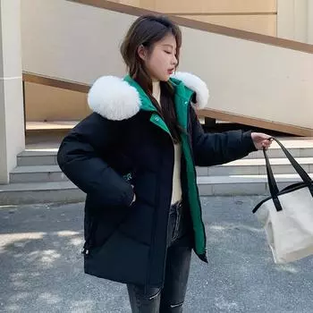 Женская зимняя мода, теплая куртка средней длины с большим меховым воротником, утолщенная стеганая одежда, женская корейская версия одежды Bread S белый