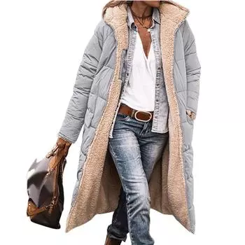 Женская зимняя модная одежда 2025 года, длинные пальто из овчины и флиса больших размеров, куртки S серый