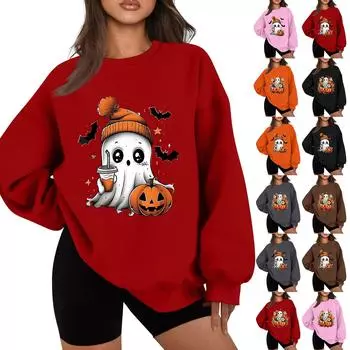 Женская зимняя модная повседневная толстовка с длинным рукавом и принтом на Хэллоуин L