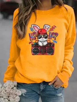 Женская зимняя модная толстовка с капюшоном с круглым вырезом и длинными рукавами, с различными популярными узорами S