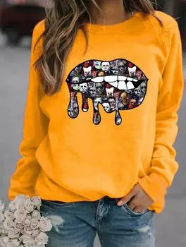 Женская зимняя модная толстовка с круглым вырезом и длинными рукавами, доступная в различных модных узорах S