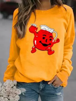 Женская зимняя модная толстовка с круглым вырезом и длинными рукавами, доступная в различных модных узорах S