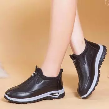 Женская зимняя мягкая и утолщенная водонепроницаемая хлопковая обувь для людей среднего и пожилого возраста, прочная и долговечная теплая обувь, однотонная повседневная спортивная обувь 41 чёрный