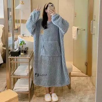 Женская зимняя ночная рубашка, фланель, большой размер, утепленная пижама, теплая пижама, пижамы, повседневные костюмы, домашняя одежда M