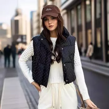 Женская зимняя новая корейская версия с ромбовидным хлопковым жилетом, свободный и тонкий модный жилет с воротником-стойкой, прилив M