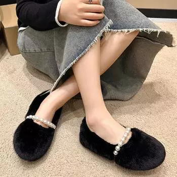 Женская зимняя новая модная повседневная корейская обувь из утолщенного плюша, универсальная, теплая и удобная, в стиле ретро, с круглым носком, шерстяная обувь в западном стиле 35 чёрный